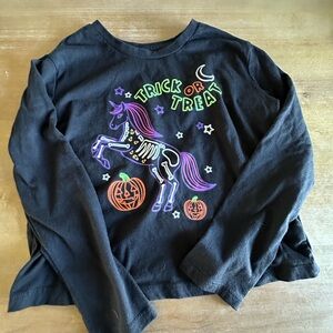 Cat & Jack Black Long Sleeve Trick or Treat Unicorn Tee with Neon Accents